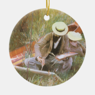 Adorno De Cerámica Paul Helleu dibujando con su esposa por JS Sargent