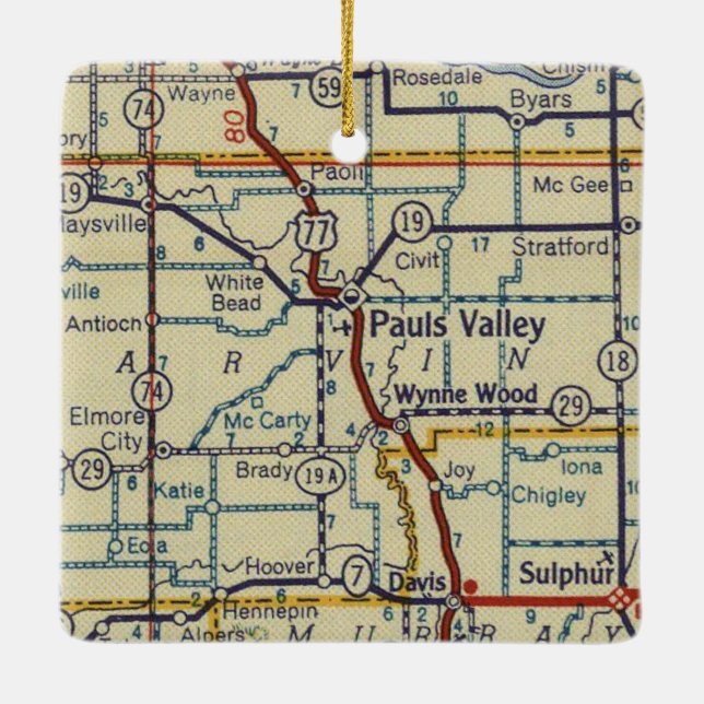 Adorno De Cerámica Pauls Valley OK Mapa retro (Reverso)