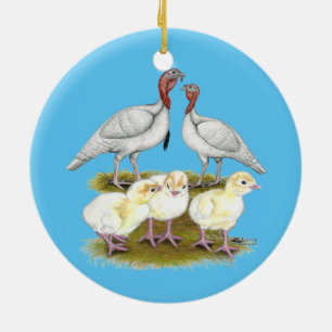 Adorno De Cerámica Pavo Blanco Mini Familia