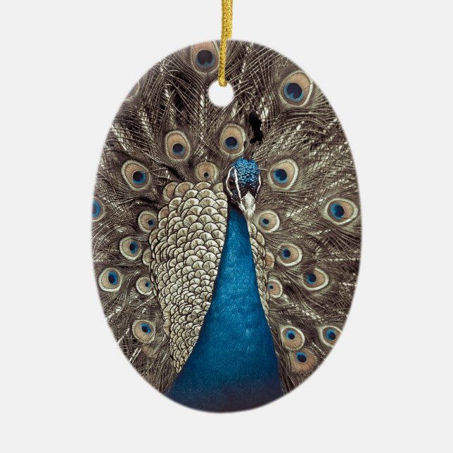 Adorno De Cerámica Pavo Real Azul Antiguo (Frente)