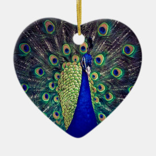 Adorno De Cerámica Pavo Real Azul Cobalto