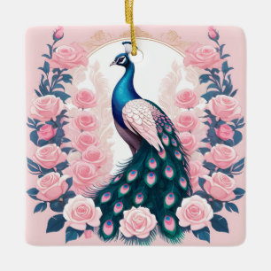 Adorno De Cerámica Pavo real y rosas