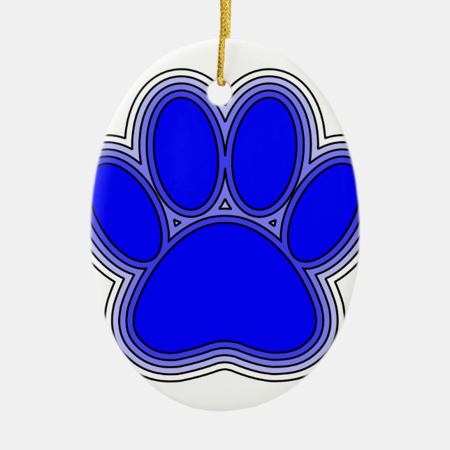 Adorno De Cerámica Paw De Perro En Azul Con Brotes (Frente)