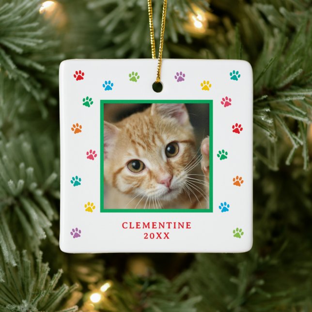 Adorno De Cerámica Paw Print Pet Photo Christmas Ornament (Árbol)