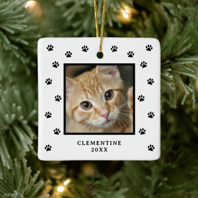 Adorno De Cerámica Paw Print Pet Photo Christmas Ornament (Árbol)