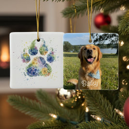 Adorno De Cerámica Pawprint Christmas Ornament – Floral Watercolor