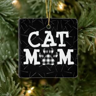 Adorno De Cerámica Pawprint de Mamá Gata con Pelos de Gato