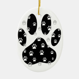 Adorno De Cerámica Paws Blancos Sobre La Papelera Negra