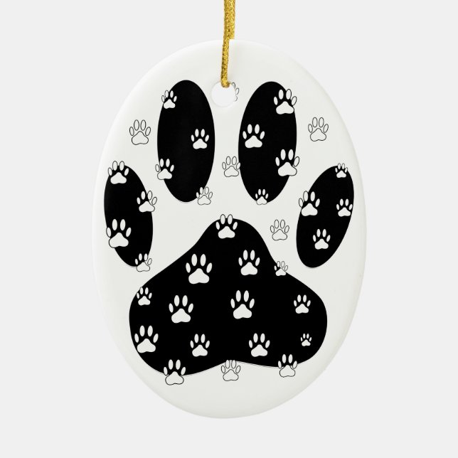 Adorno De Cerámica Paws Blancos Sobre La Papelera Negra (Frente)