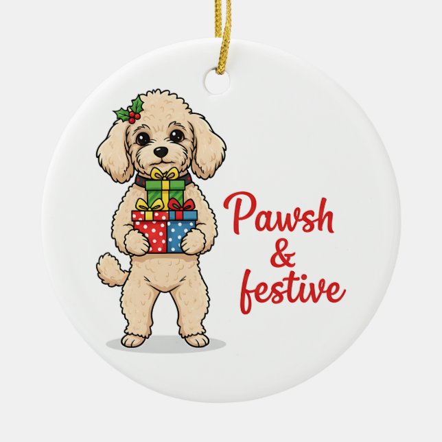 Adorno De Cerámica Pawsh and Festive Dog, Fancy Christmas Dog  (Frente)