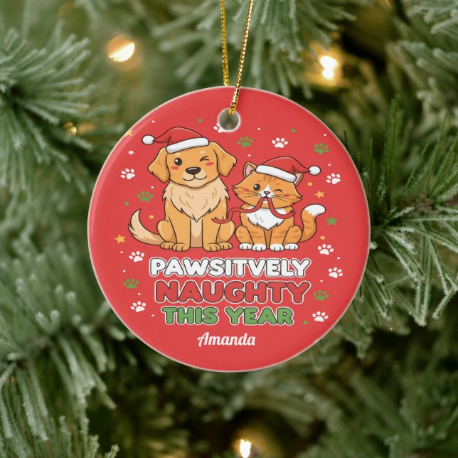 Adorno De Cerámica Pawsitively Naughty This Year Funny Christmas (Árbol)