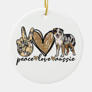Adorno De Cerámica Paz, Amor, Aussie, Perro Pastor Australiano, Masco