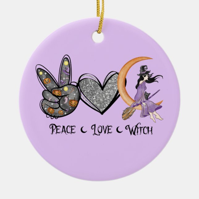 Adorno De Cerámica Paz, amor, bruja (Frente)