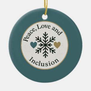 Adorno De Cerámica Paz, Amor e Inclusión Navidad Personalizada