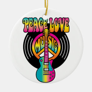 Adorno De Cerámica Paz-Amor-Música-Vinyl