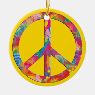 Adorno De Cerámica Paz del poder de las flores   amarillo