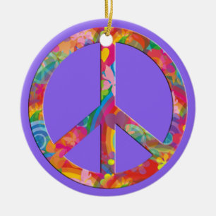 Adorno De Cerámica Paz del poder de las flores   lila