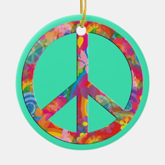 Adorno De Cerámica Paz del poder de las flores | menta (Frente)