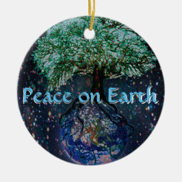 Adorno De Cerámica Paz en el árbol de la tierra de la vida