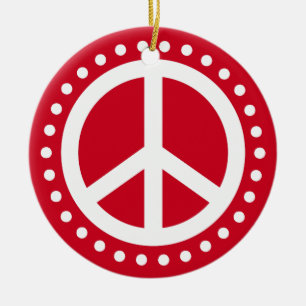 Adorno De Cerámica Paz en la Tierra Punto de Polka Blanco y Rojo