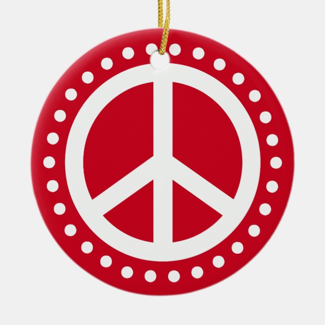 Adorno De Cerámica Paz en la Tierra Punto de Polka Blanco y Rojo (Frente)