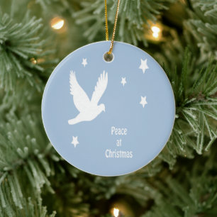 Adorno De Cerámica Paz En Navidad Con Logotipo Blanco De Paloma En Vu