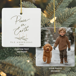 Adorno De Cerámica Paz Personalizada en la Tierra Foto de Navidad