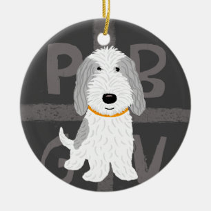 Adorno De Cerámica PBGV gris y blanco
