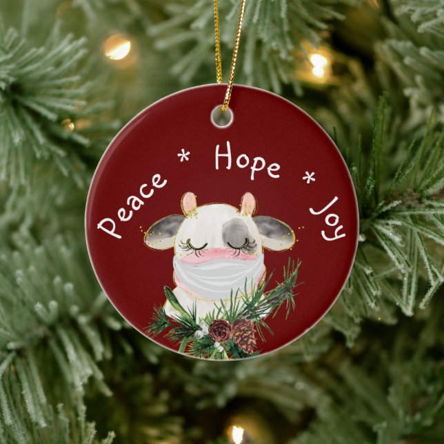Adorno De Cerámica Peace Hope Joy Joy Cow Enmascarada (Árbol)