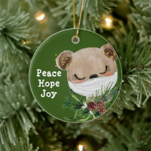 Adorno De Cerámica Peace Hope Joy Joy Masked Bear