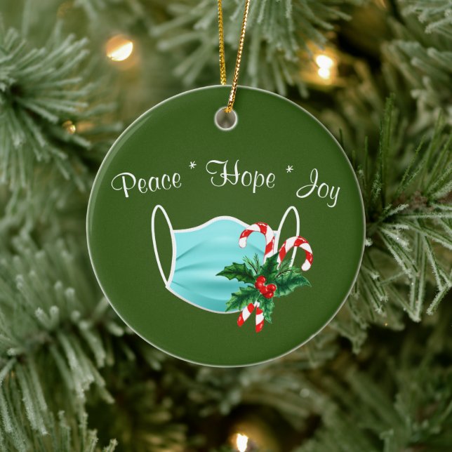 Adorno De Cerámica Peace Hope Joy Mask & Candy Canes (Árbol)