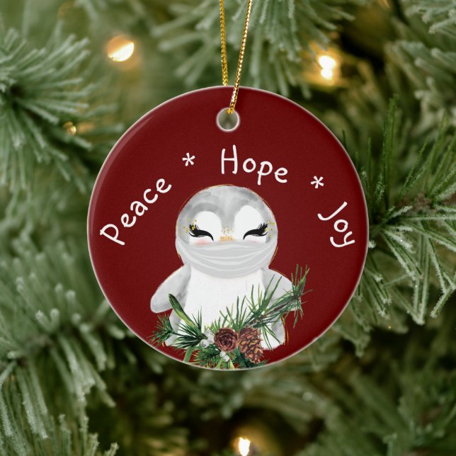 Adorno De Cerámica Peace Hope Joy Masked Penguin (Árbol)