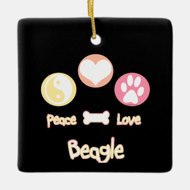 Adorno De Cerámica Peace Love Beagle (Anverso)