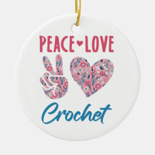 Adorno De Cerámica Peace Love Crochet
