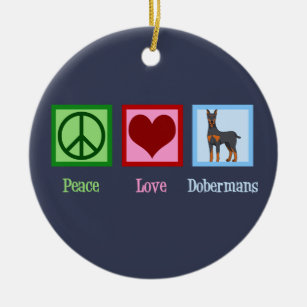 Adorno De Cerámica Peace Love Dobermans