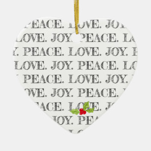 Adorno De Cerámica Peace Love Joy Mensajes de texto Navidades Holly P