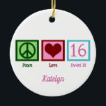 Adorno De Cerámica Peace Love Sweet 16 Cute 16th Birthday Personaliza<br><div class="desc">El regalo perfecto de 16 años para un chica adolescente. Paz Amor Dulce 16 con tu monograma de bonito en rosa.</div>