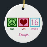 Adorno De Cerámica Peace Love Sweet 16 Cute 16th Birthday Personaliza<br><div class="desc">El regalo perfecto de 16 años para un chica adolescente. Paz Amor Dulce 16 con tu monograma de bonito en rosa.</div>