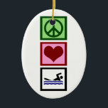 Adorno De Cerámica Peace Love Swim<br><div class="desc">Un signo de paz,  corazón y una persona azul para nadar. Me encanta nadar. Un gran regalo para los bañistas o socorristas.</div>