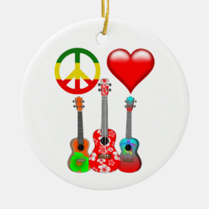 Adorno De Cerámica Peace Love Ukuleles