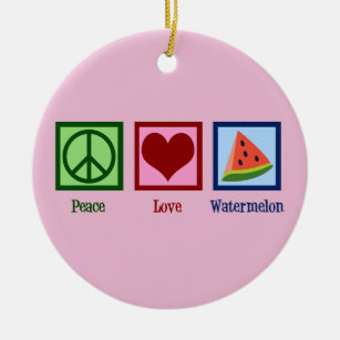 Adorno De Cerámica Peace Love Watermelon