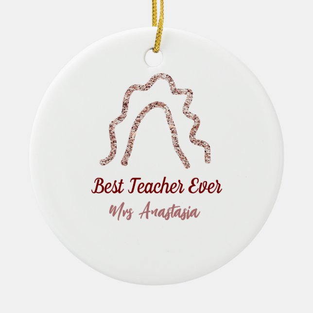 Adorno De Cerámica Peach marron glitter rainbow teacher appreciation  (Frente)