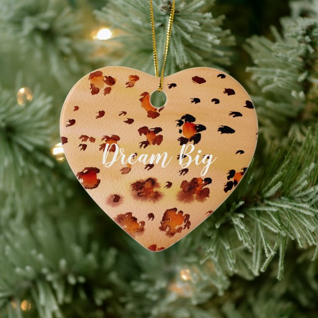 Adorno De Cerámica Peach Naranja Leopard Print Watercolor (Árbol)