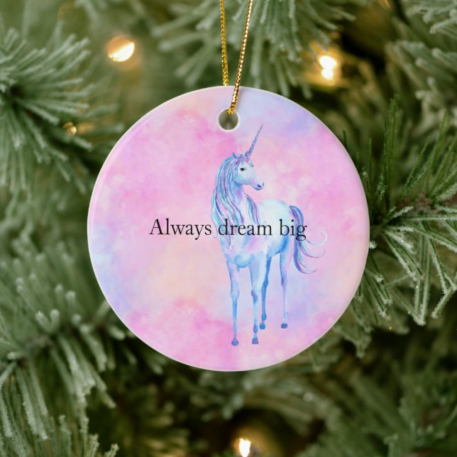 Adorno De Cerámica Peach Pink Purple Unicorn (Árbol)