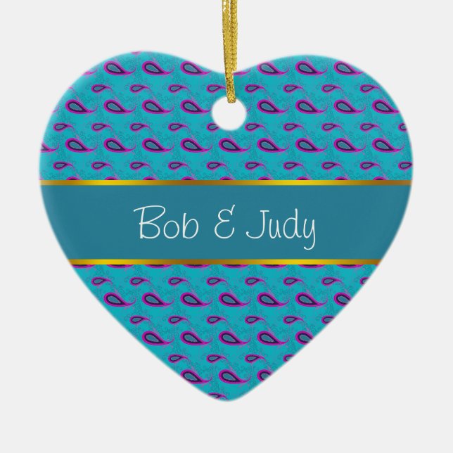 Adorno De Cerámica Peacock Blue Paisley (Frente)