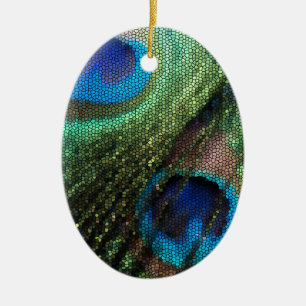 Adorno De Cerámica Peacock Feather with Stained Glass Effect