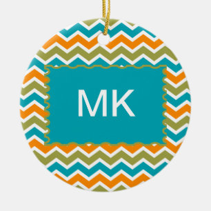 Adorno De Cerámica Peacock Vibrant Tribal Zigzag