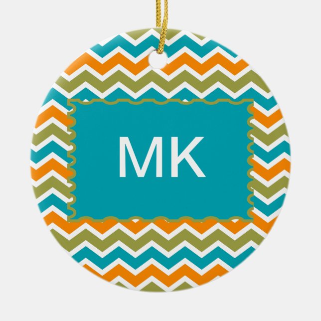 Adorno De Cerámica Peacock Vibrant Tribal Zigzag (Frente)