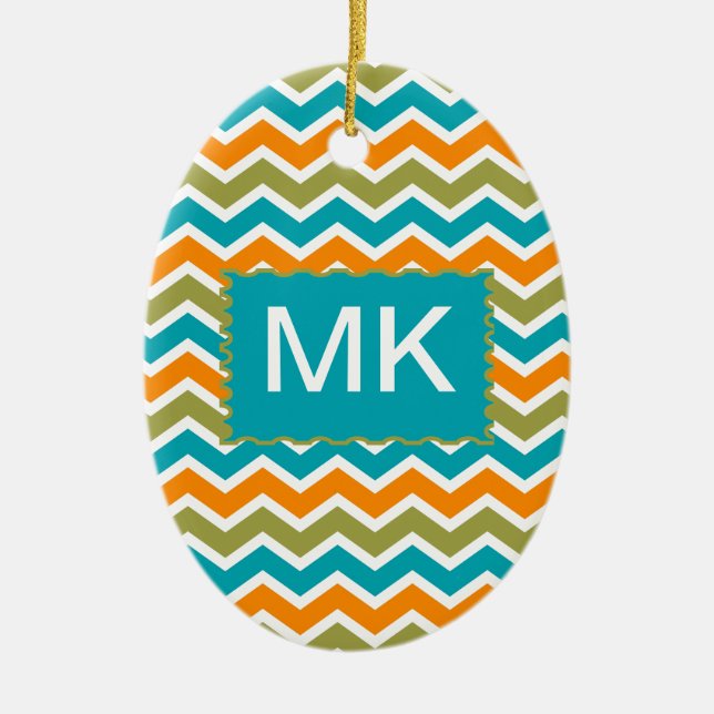 Adorno De Cerámica Peacock Vibrant Tribal Zigzag (Frente)