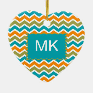 Adorno De Cerámica Peacock Vibrant Tribal Zigzag